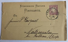 KONIGREICH BAYERN POSTKARTE De FRANKENTHAL Pour NATZWILLER En 1887 - Sonstige & Ohne Zuordnung