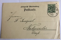 KONIGREICH WURTTEMBERG POSTKARTE Privée De CALW Pour NATZWILLER En 1901 - Cartes Postales