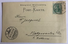 KONIGREICH WURTTEMBERG POSTKARTE Privée De STUTTGART Pour NATZWILLER En 1902 - Cartes Postales