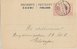 FINLANDE - 1919 - CARTE ENTIER De PÄLKANE  => HELSINKI - Entiers Postaux