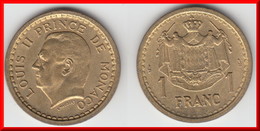 QUALITE **** MONACO - 1 FRANC (1945) - SANS DATE - LOUIS II - BRONZE-ALUMINIUM **** EN ACHAT IMMEDIAT !!! - 1922-1949 Louis II