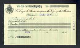 Cheque De La Caja De Pensiones Para La Vejez Y De Ahorros De Rubi (Catalogne). Aprox. 1960 (88741) - Cheques & Traveler's Cheques