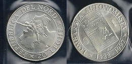 Repubblica Del Nord (Lega) 1992 Lombardia Autonomista - 20 Leghe FDC  - Argento / Argent / Silver - Confezione Originale - Conmemorativas