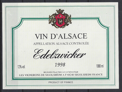 ETIQUETTE EDELZWICKER 1998 - Vin D'ALSACE - Witte Wijn