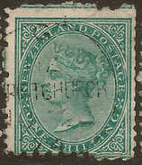 NZ 1874 1/- Green FSF P10x12.5 SG 164 U #ZS825 - Usados