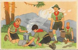 Illustration Georges Lang N° 5: Scouts Au Campement - Comité National Des Colonies De Vacances - Pfadfinder-Bewegung