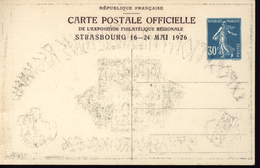 Entier Carte TSC Timbrée Sur Commande Semeuse 30ct Bleue Camée Expo Philatélique Strasbourg Mai 1926 Storch P171 N2 - Standard Postcards & Stamped On Demand (before 1995)