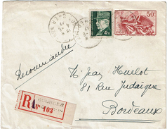 LCTN47/6- MARSEILLAISE + AFFR.T COMPL RECOMMANDEE BOURGES / BORDEAUX JUIN 1942 - Standard Covers & Stamped On Demand (before 1995)