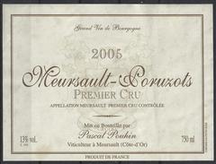 ETIQUETTE MEURSAULT PORUZOTS 1er CRU 2005 - Pascal Pouhin - Bourgogne
