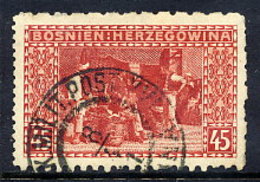 BOSNIA & HERZEGOVINA 1906 45 H.. Perforated :6½:6½:9¼:12½ Used  Michel 40G, SG 197E Cat £55 - Bosnie-Herzegovine