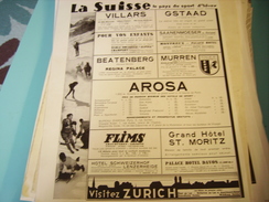 ANCIENNE PUBLICITE VACANCE EN SUISSE AROSA 1933 - Winter Sports