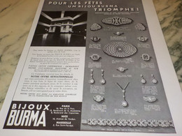 ANCIENNE PUBLICITE BIJOUX BURMA 1936 - Autres & Non Classés