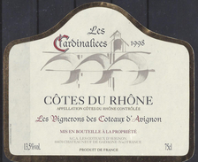 ETIQUETTE CÔTE Du RHÔNE 1998 Les CARDINALICES - Chateauneuf De Gadagne - Côtes Du Rhône