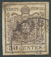 1850 LOMBARDO VENETO USATO 30 CENT I TIPO - M57-8 - Lombardo-Vénétie