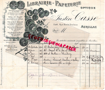 15 - AURILLAC- BELLE FACTURE JUSTIN CASSE- LIBRAIRIE PAPETERIE- 2-4 RUE EMILE DUCLAUX- 1902 - Imprimerie & Papeterie
