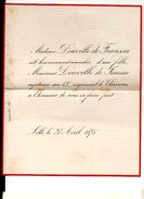 Naissance Therese Douville De Franssu Capitaine 19reg Chasseurs LILLE 25/4/1875 GRENET De FLORIMOND De PERRINELLE DUMAY - Nacimiento & Bautizo