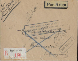 REUNION - 1947 - ENVELOPPE RECOMMANDEE Par AVION "100° LIAISON MADAGASCAR" De SAINT DENIS => TANANARIVE - RETOUR - Cartas & Documentos
