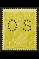 OFFICIAL 1926-30 4d Yellow- Olive Perf 14, Punctured "OS", SG O94, Never Hinged Mint. Very Scarce. For More... - Other & Unclassified