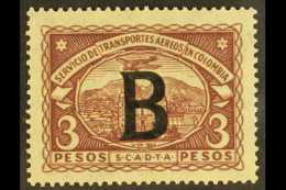 PRIVATE AIRS - SCADTA 1923 "B" Overprinted (for Belgium) 3p Deep Claret, SG 35B, Mint. For More Images, Please... - Colombia