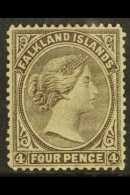 1878-79 RARE WATERMARKED PAPER VARIETY. 4d Grey-black On Watermarked Paper, SG 2a, Fine Unused No Gum, Showing... - Falkland Islands