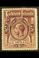 1912-20 5s Reddish Maroon, Purple Under UV-light (SG 67a, Heijtz 32a), Fine Mint, Fresh Colour, Scarce. For More... - Falkland