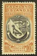 1933 10s Black & Chestnut Centenary - Coat Of Arms, SG 137, Very Fine Mint, Very Fresh. For More Images,... - Falkland