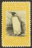 1933 5s Black & Yellow Centenary - King Penguin, SG 136, Fine Mint, Fresh. For More Images, Please Visit... - Falkland