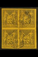 GUADALOUPE 1891 35c Violet Black On Orange, Yv 56, Superb Used Block Of 4 With 2 Neat "Guadeloupe 10 Juin 91 Basse... - Other & Unclassified