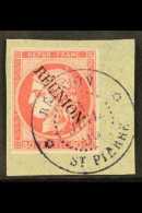 REUNION 1891 80c Rose, Ovptd Reunion, Yv 12, Spectacular Used On Piece With Full St Pierre Cds Cancel. For More... - Other & Unclassified