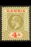 1921 4s Black And Red, Geo V, Wmk Script, SG 117, Very Fine Mint. For More Images, Please Visit... - Gambia (...-1964)
