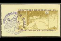 ROCKET MAIL 1934 1m Olive & Blue (Watermarked) Imperf , Zwisler 6A2b, Fine Used, Tied To Piece By Violet... - Other & Unclassified