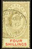 1906-11 KEVII 4s Black And Carmine, SG 73, Very Fine Used With Registered Oval Cancel. For More Images, Please... - Gibraltar