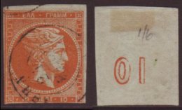 1872-75 10L Red-orange On Pale Greenish Meshed Paper Large Hermes "10" AT BACK INVERTED Variety, SG 41b, Finely... - Other & Unclassified