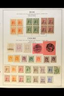 INDORE 1886-1946 ATTRACTIVE COLLECTION On Pages, Mint & Used, Inc Holkar 1889 ½a Type I & ½a... - Otros & Sin Clasificación