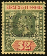 1922 $2 Green And Red On Yellow With OVAL LAST "O" Variety, SG 248b, Very Fine Used. For More Images, Please Visit... - Straits Settlements