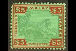 FMS 1934 $5 Green And Red On Green Tiger, SG 81, Lightly Hinged Mint, Rounded Upper Left Corner Perf For More... - Altri & Non Classificati