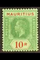 1913-22 10r Green & Red/green On Emerald (olive Back), SG 204b, Very Fine Mint For More Images, Please Visit... - Mauritius (...-1967)