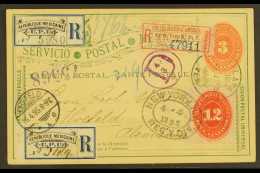 1895 (26 March) 3c Vermilion Numeral Postal Card, Registered & Addressed To Germany, Uprated With 12c Scarlet... - Messico