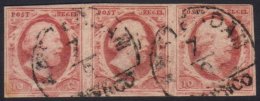 1852 1852 10c Carmine, SG 2, Michel 2, Very Fine Used Horizontal STRIP Of 3, All Stamps With Four Margins, The... - Other & Unclassified