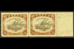 1910-11 2s6d Black & Brown Lakatoi Type C, SG 83, Fine Mint Marginal Pair, One Stamp With DEFORMED "E" AT LEFT... - Papua Nuova Guinea