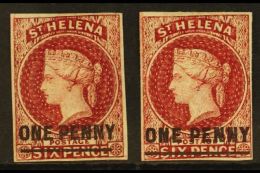 1863 1d Lake  Type A  And B, Attractive Mint Examples With Four Margins, With A Crease Or Tiny Thin. (2) For More... - Saint Helena Island