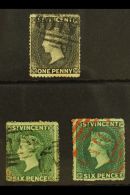 1872-5 1d Black, 6d Dull Blue-green & 6d Deep Blue-green, Wmk Small Star, Perf. About 15, SG 18/19, 19b, Good... - St.Vincent (...-1979)