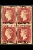 1893-94 5d On 6d Carmine-lake, SG 60, BLOCK OF FOUR Very Fine Mint, The Two Lower Stamps Never Hinged. For More... - St.Vincent (...-1979)