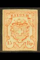 1852 15r Vermilion RAYON III Small Figures Of Value Type 7 (Michel 10, SG 20), Unused No Gum, Three Good Margins... - Altri & Non Classificati