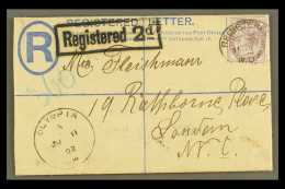 1892 FINE "OLYMPIA" SKELETON C.D.S. ON REGISTERED ENVELOPE (June) QV 2d Registered Envelope, Bearing 1d Lilac... - Other & Unclassified