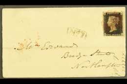 1840 (Sept) 1d Intense Black 'ML', Plate 5, SG 1, Four Good To Huge Margins, Tied By Red MC Pmk On Part Letter... - Unclassified