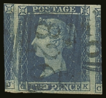 1841 2d Blue Plate IV, "C K", SG.14, An Enormous Four Margin Example Showing Large Portions Of Adjoining Stamps At... - Other & Unclassified