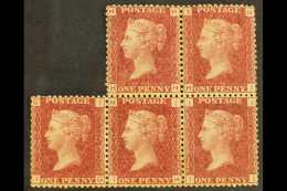 1864-79 1d Lake-red, SG 44, Plate 202, IRREGULAR BLOCK OF FIVE, Never Hinged Mint, Minor Gum Wrinkles. For More... - Other & Unclassified