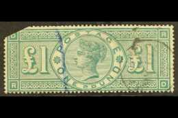 1887-92 £1 Green, SG 212, Used "spacefiller" With Good Colour, NW Corner Clipped For More Images, Please... - Other & Unclassified