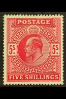 1902-10 5s Deep Bright Carmine De La Rue, SG 264, Very Fine Mint. For More Images, Please Visit... - Unclassified